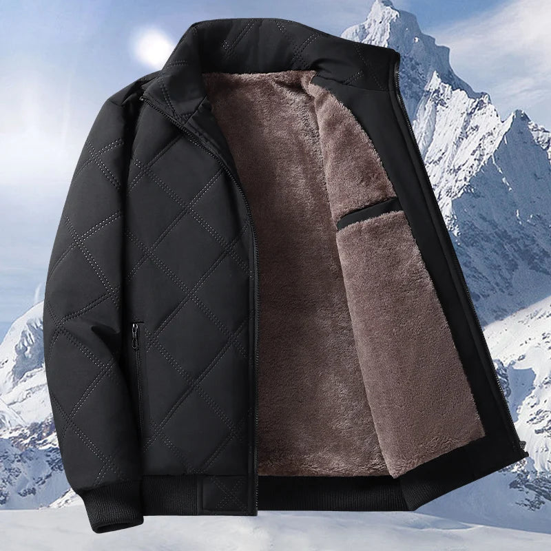 Fleece Jacket for Men 2025 Thick Stand Collar Solid Winter Jacket Men Windproof Warm Business Casual Men Coats High Quality