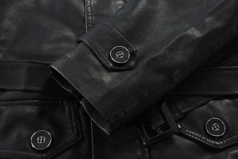 New High Quality Jacket Men's Street Windbreaker Coat Men Leather Clothing Thick Jacket Fleece Men Casual Jacket PU