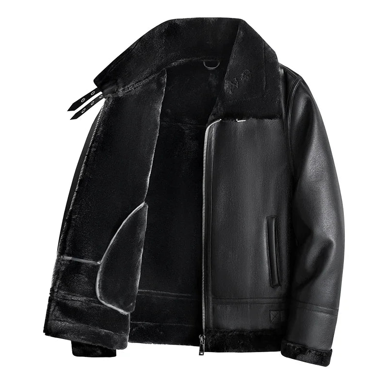 New Warm Cashmere Coat Brand Leather Jackets Thickened Warm Sheepskin Leather Coat  Men's Luxury Fur Lamb Wool Leather Coat