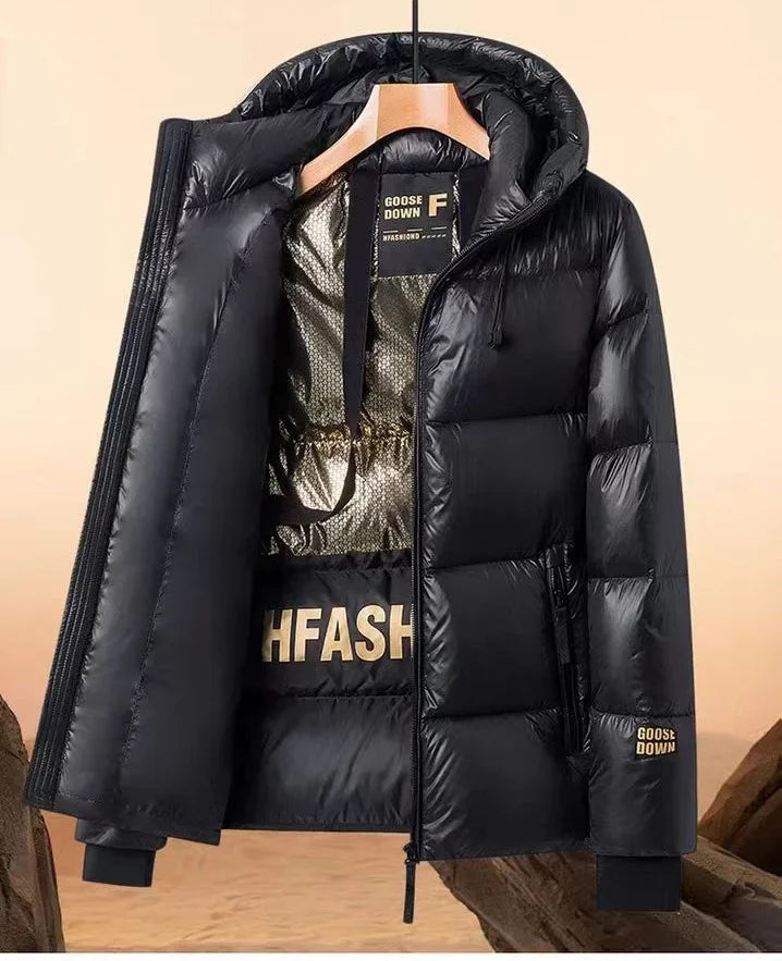 Down Jacket Men Winter Waterproof Goose Jacket Men Luxury Brand Hooded Feather Goose Coat Women Black Puffer Jacket Man 2023 New