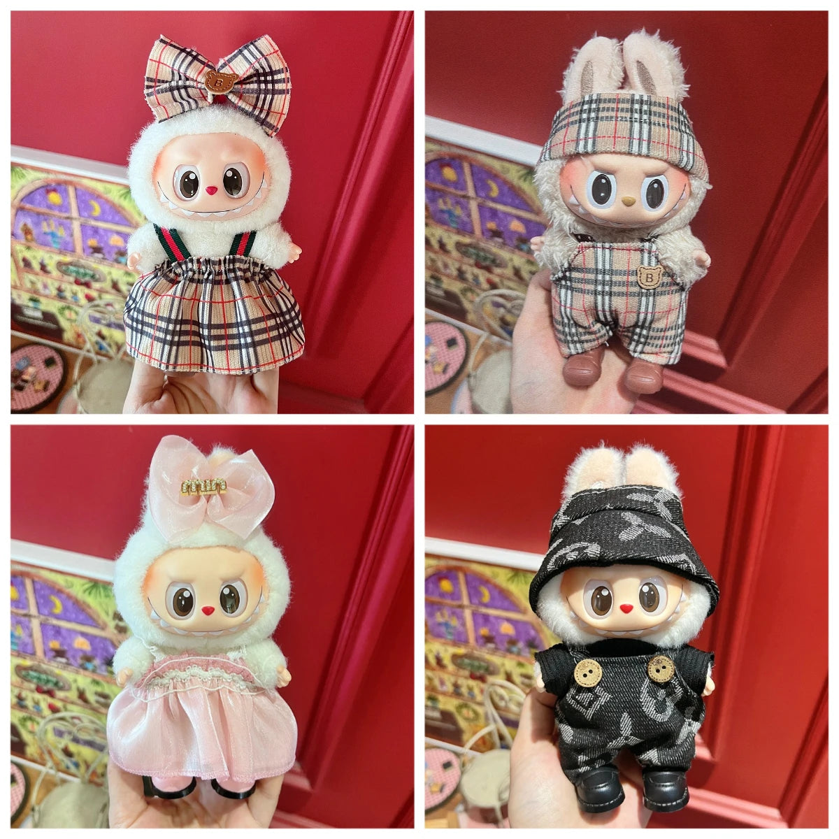 For 15/17cm Labubu Mini Doll Luxury Bow Dress original Hat Pants Clothes Set Labubu Dolls Clothing designer DIY Toys Accessorie