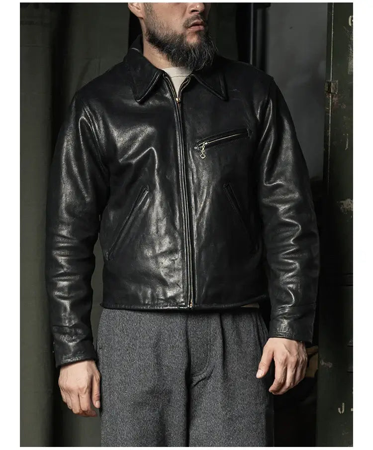 Rugged Bronson Goat Sheepskin Leather Jacket Genuine Leather Jacket 1930s Vintage Short Leather Coat