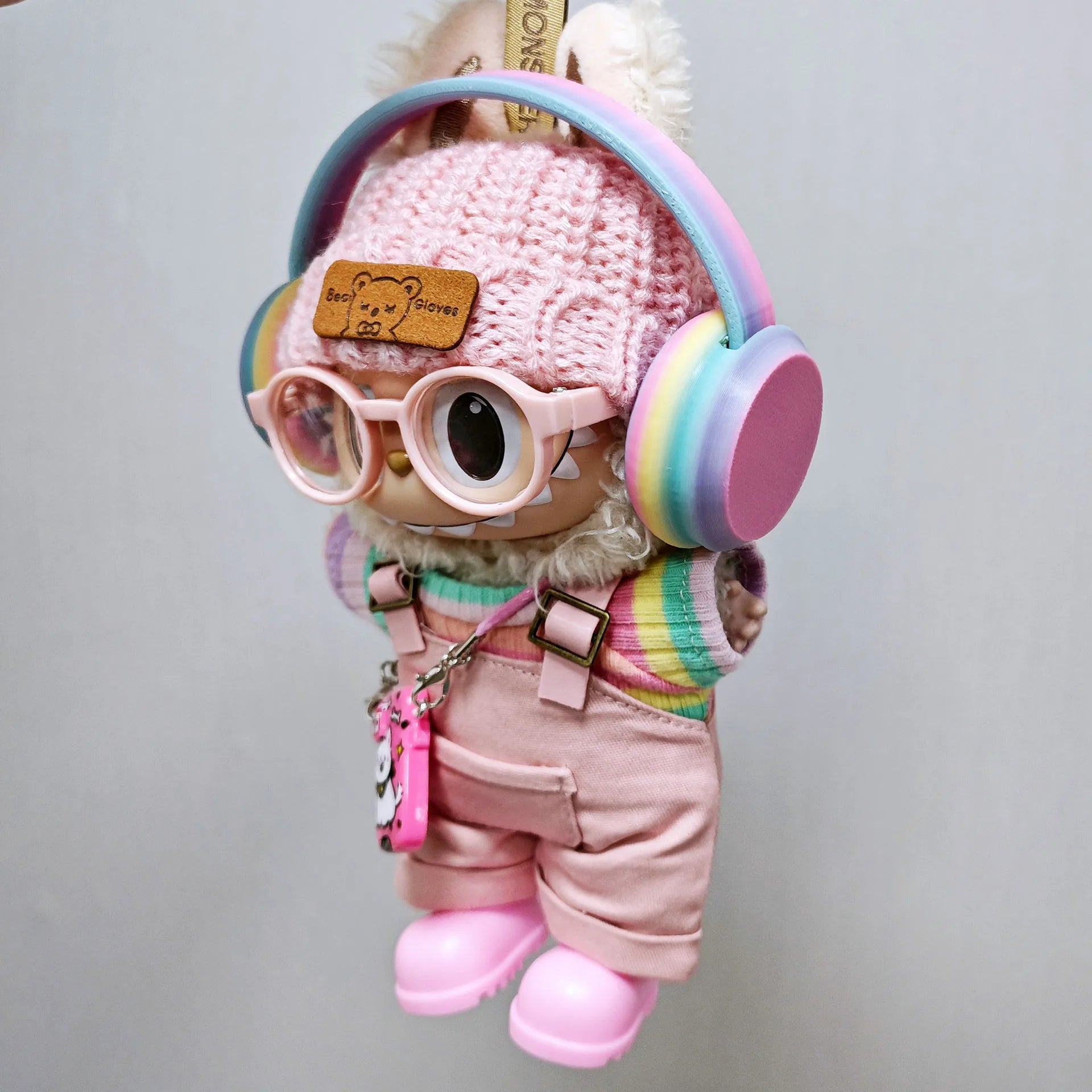 For Labubu Clothes Pink Overalls, Colorful Headphone Sets, Rainbow-colored Pleated Skirt Clothing, Labubu Accessories (no Dolls)