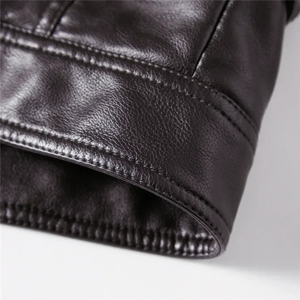 Streetwear Biker Coat Slim Fit Autumn Winter Coat Men Fur Lined Men Motorcycle Jacket Fashion Men Jacket Coffee Leather Jacket