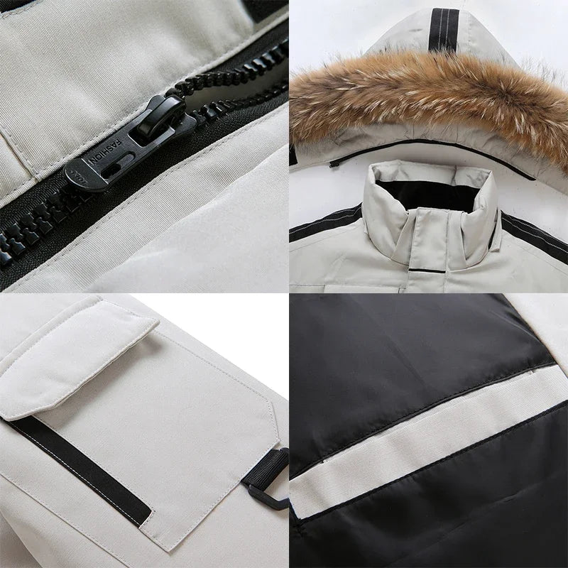 Men's Thermal Down Jacket Thick Puffer Jacket Men Coat High Quality Overcoat Winter Parka Men 90% White Duck Down Removable Cap