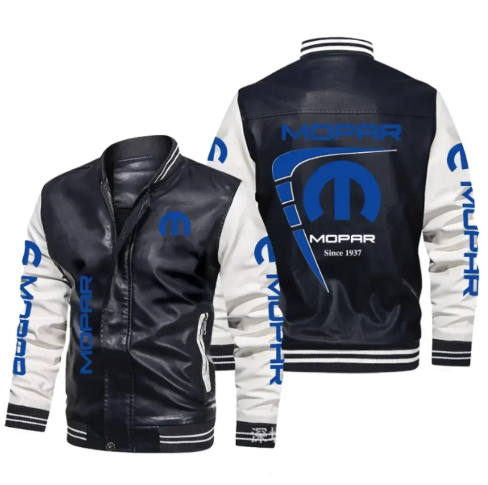 New Men's PU Leather Winter Mopar Logo Fashion Motorcycle Bomber Zipper Jacket Outwear Keep Warm Male Coat