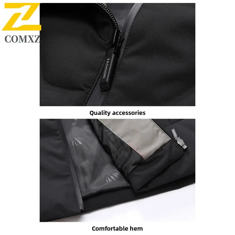 COMXZ Mens Down Jacket 2025 New Classic Solid Color Outdoor Camping Windproof Parka Fashion Lightweight Warm Autumn Winter Coat