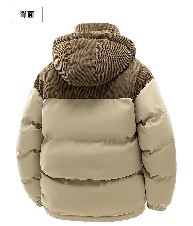 2025 Men's Color-coded Casual Trendy Loose Long Sleeve Hooded Quilted Jackets Male Winter New Fashion Thicken Clothes Coats Tops