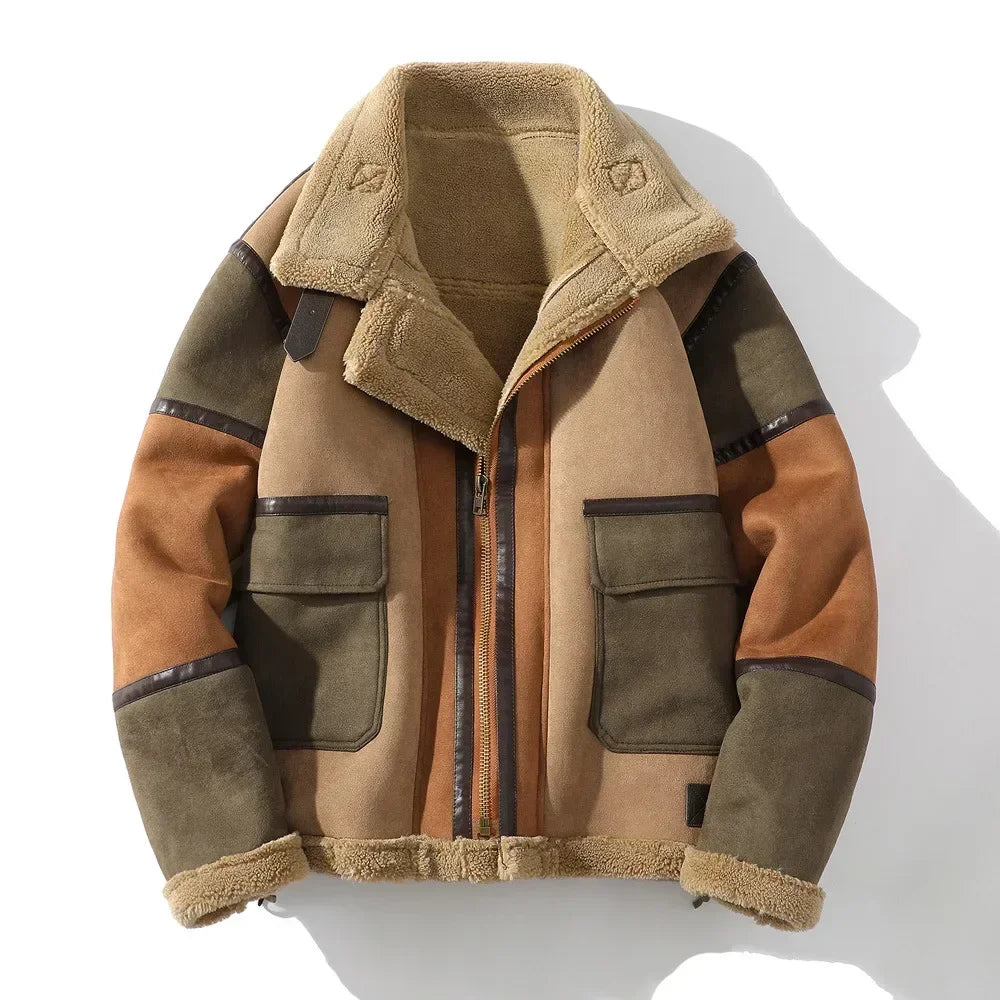 2024 Autumn Winter Men's Leather Jacket High-end Brand Plus Velvet Thickening Street Fashion Large Size Khaki Man PU Coats 5XL