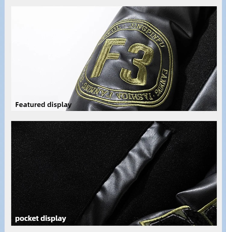 Winter Varsity Jacket Man Leather Sleeves Letter Embroidery Jacket Racing Motorcycle Woolen Coat Button Thick Warm Cool Original