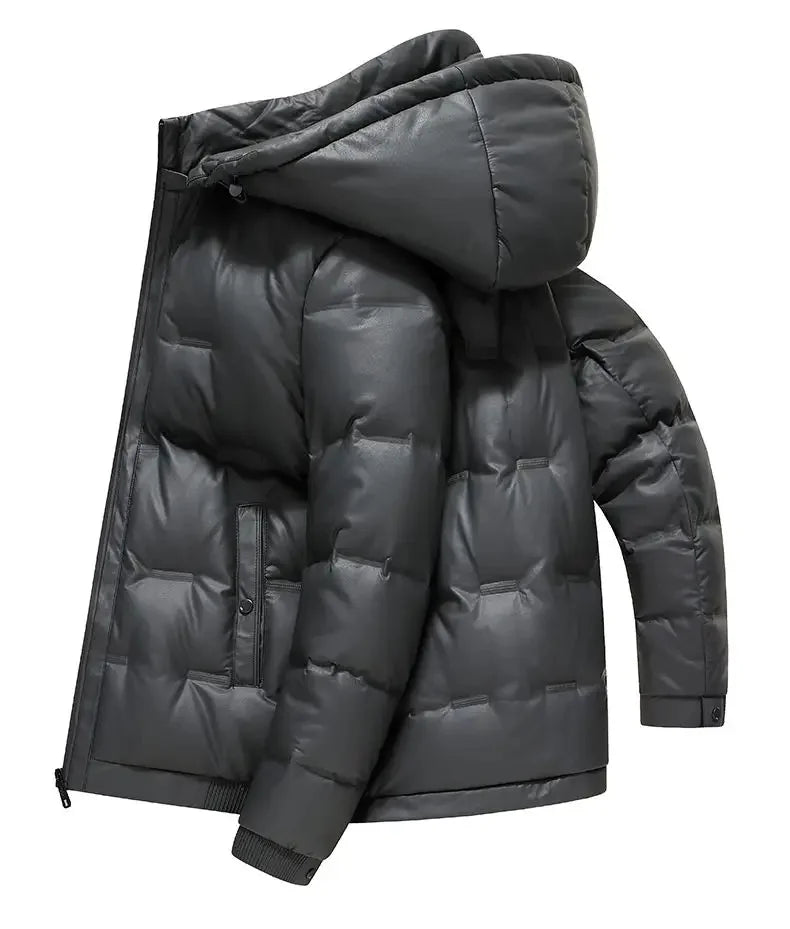 Winter Hooded Down Jacket Men Thicken Warm Genuine Leather Man Luxury Coat Male Fluffy Sheepskin Puffer