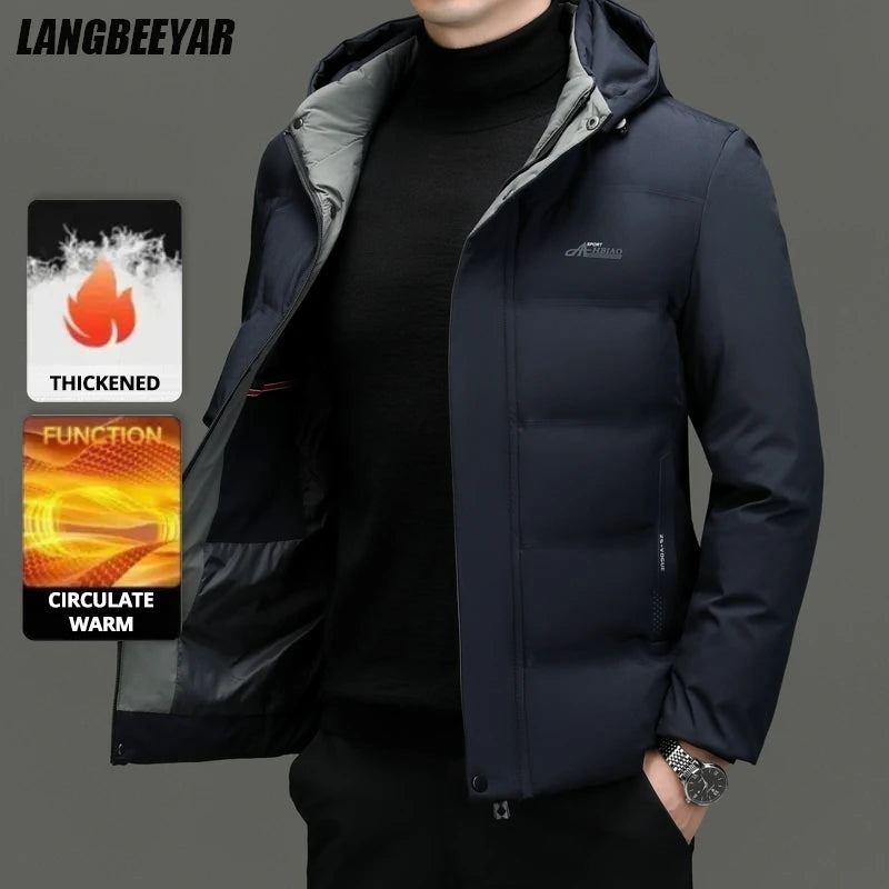 Top Grade Thicken Fashion Hooded Winter Warm Outerwear Designer Business Parka Coat Mens Newest Jacket Windbreaker