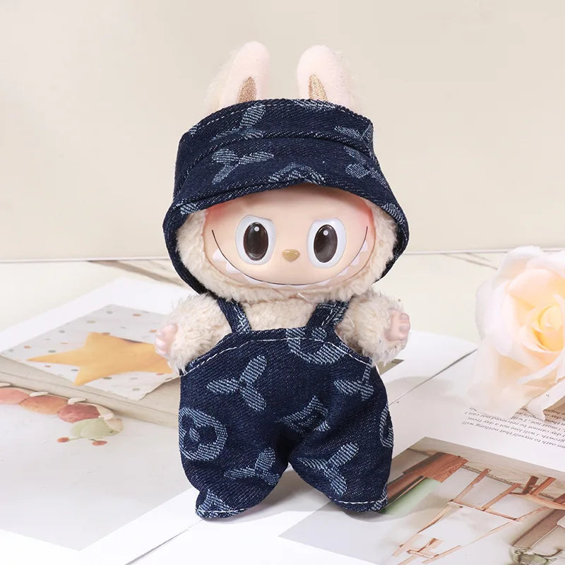 For 15/17cm Labubu Mini Doll Luxury Bow Dress original Hat Pants Clothes Set Labubu Dolls Clothing designer DIY Toys Accessorie