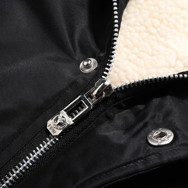 Men's Winter Fur Hooded Parka Coat Winter Warm Removable Hooded Fleece Lined Windproof Motorcycle Jackets Men Lambswool Parkas