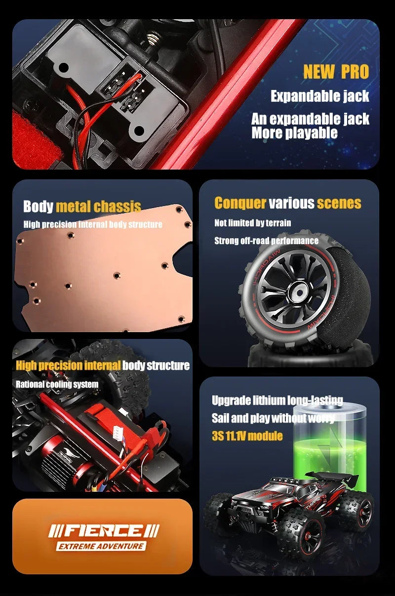 1:16 85KM/H Or 50KM/H 4WD RC Car With LED Remote Control Cars High Speed Drift Monster 4x4 Truck for Kids vs Wltoys 124017 Toys