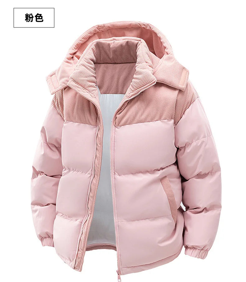 2025 Men's Color-coded Casual Trendy Loose Long Sleeve Hooded Quilted Jackets Male Winter New Fashion Thicken Clothes Coats Tops