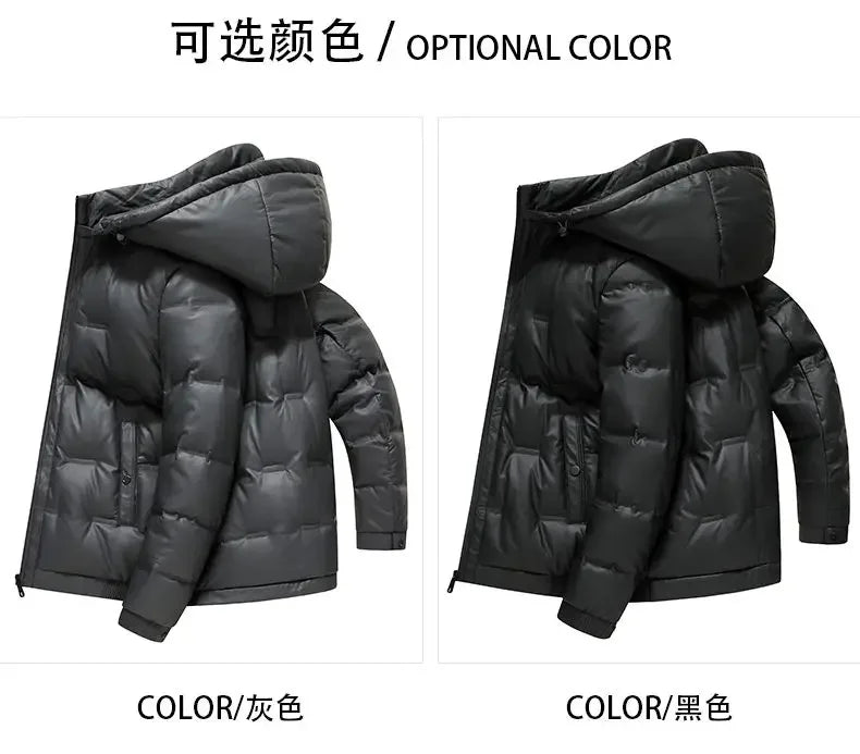 Winter Hooded Down Jacket Men Thicken Warm Genuine Leather Man Luxury Coat Male Fluffy Sheepskin Puffer