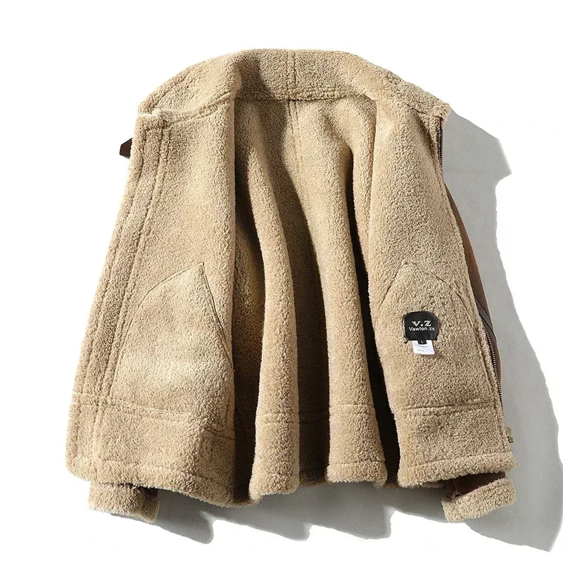 2024 Autumn Winter Men's Leather Jacket High-end Brand Plus Velvet Thickening Street Fashion Large Size Khaki Man PU Coats 5XL