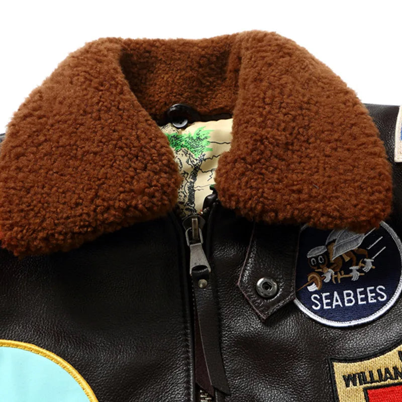 Dark Brown Winter Pilot Leather Jacket Men Military Style Europe Size Genuine Natural Thick Cowhide G1 Flight Leather Coat