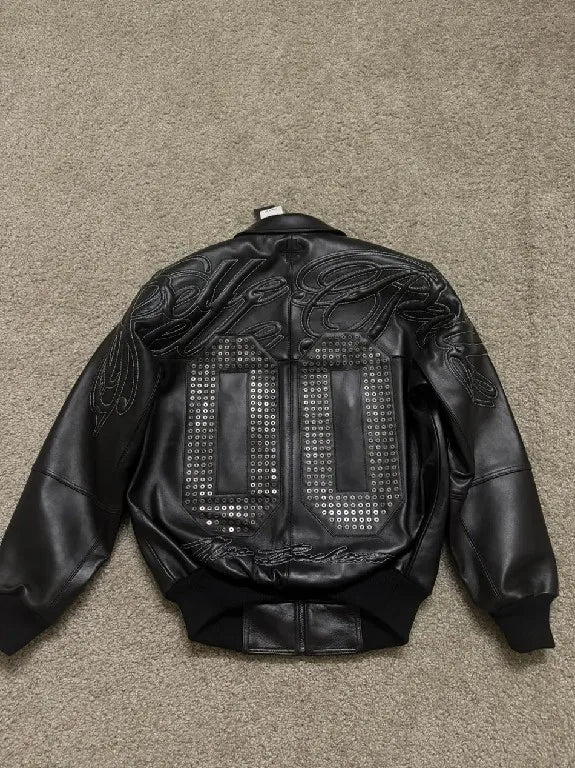 Street Style American Y2K Retro Rivet Leather Jacket Mens Letter Embroidered Hollow Oversized Coat Punk Rock Motorcycle Clothing