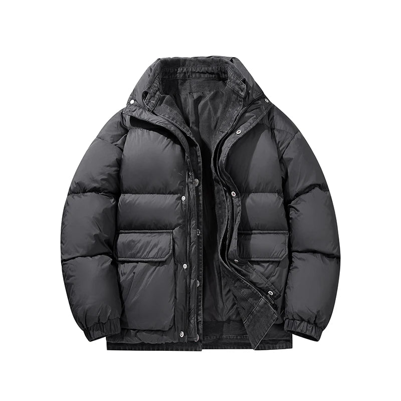 COMXZ Luxury Down Jacket Stand Collar Fake Two-Piece Cold Protection Coat Hiking Travel Winter Wear Lightweight Puffer Jacket