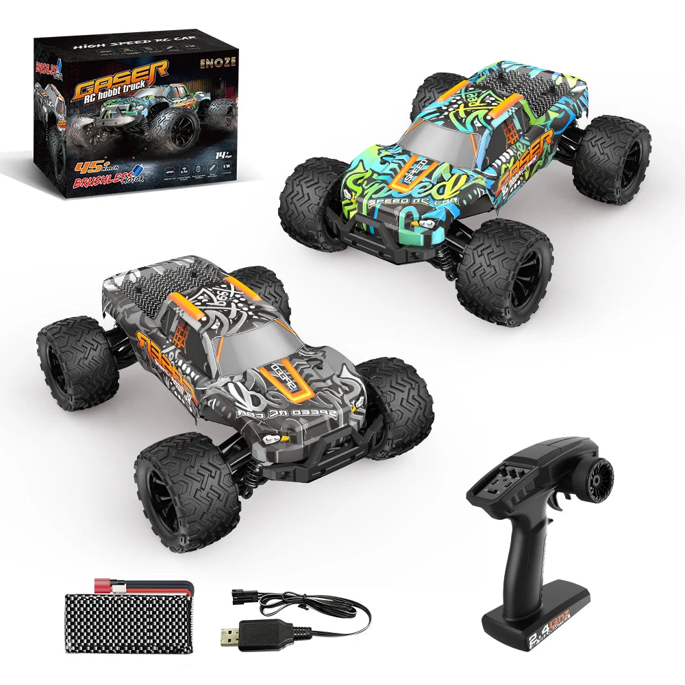 1:14 4WD RC Car Toy - 4x4 Off Road Drift Racing, 45KM/h Super Brushless High Speed - Waterproof Remote Control Truck for Kids