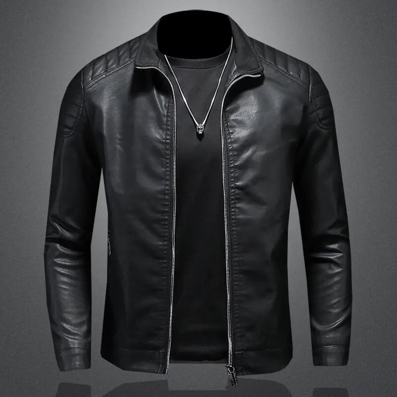 Motorcycle PU Leather Jacket Men Winter Leahter Jacket Male Stand Collar Casual Windbreaker trendy mens clothing black blue coat