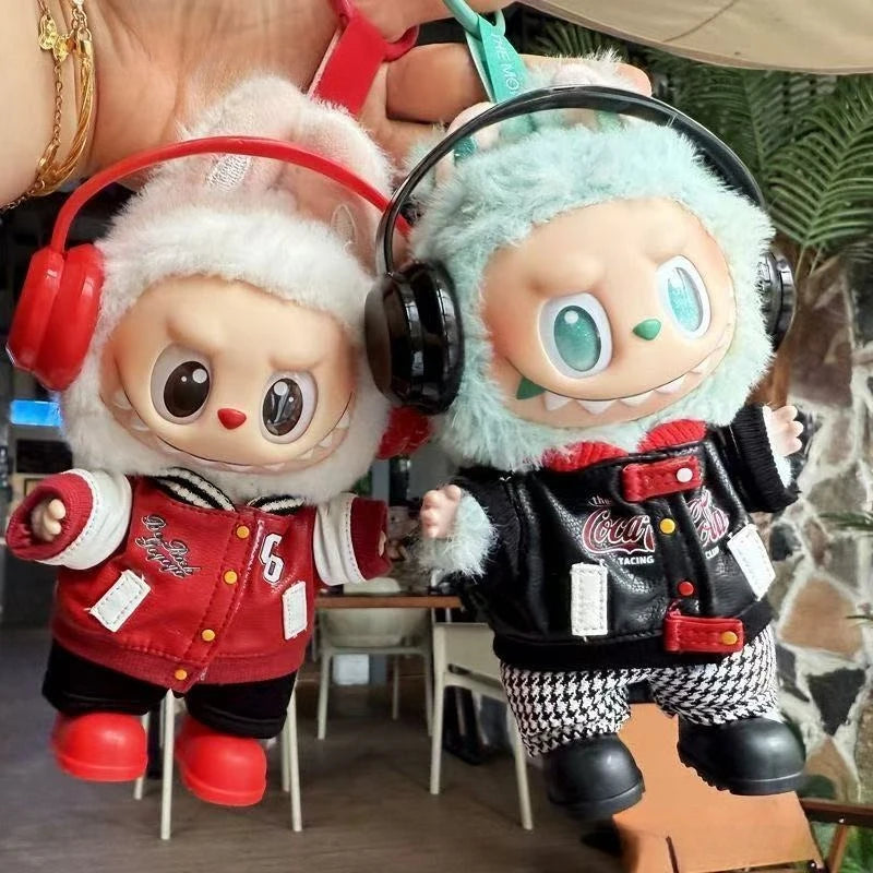 For 15/17cm Labubu Doll Fashion Trend Locomotive Clothing Set plush toy Leather Jacket Clothes designer Diy original Accessories