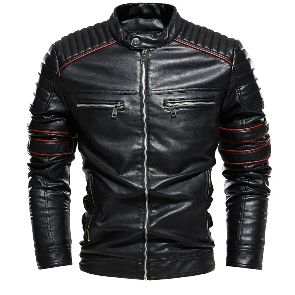 Streetwear Biker Coat Slim Fit Autumn Winter Coat Men Fur Lined Men Motorcycle Jacket Fashion Men Jacket Coffee Leather Jacket