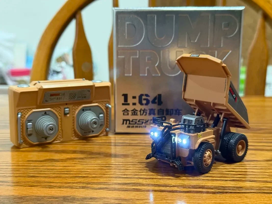 New 1:64 Alloy Remote Control Mine Truck Full Proportional Control Simulated Headlights Realistic Details Desktop Toy Boys Gift