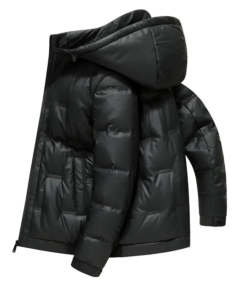 Winter Hooded Down Jacket Men Thicken Warm Genuine Leather Man Luxury Coat Male Fluffy Sheepskin Puffer