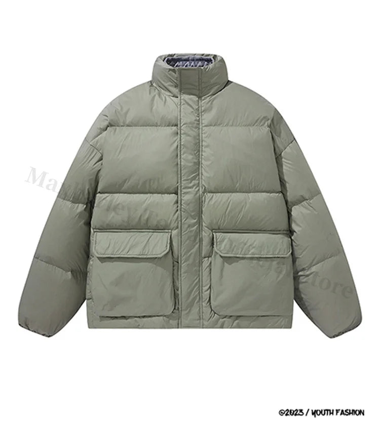 COMXZ Luxury Down Jacket Stand Collar Fake Two-Piece Cold Protection Coat Hiking Travel Winter Wear Lightweight Puffer Jacket