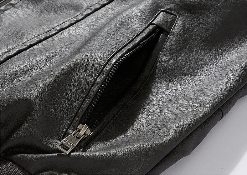 Business Slim fit Leather Bomber Jacket Men Slim Leather Flight Jacket Black Pilot Coat High Quality Man Fur collar Warm Jackets