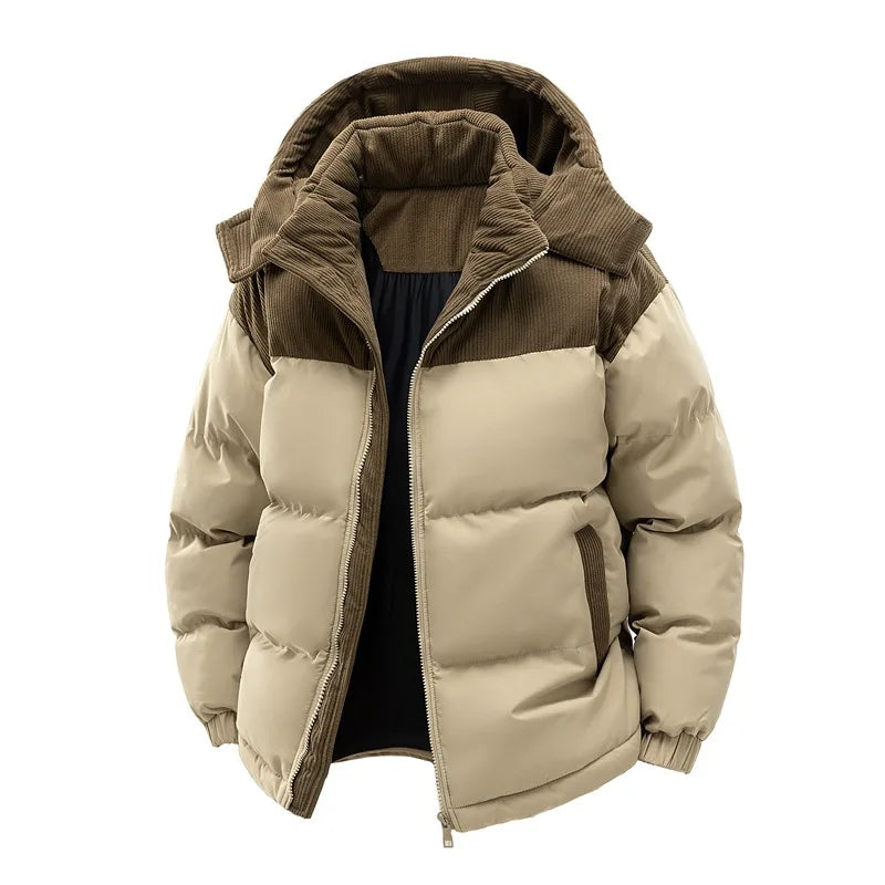 2025 Men's Color-coded Casual Trendy Loose Long Sleeve Hooded Quilted Jackets Male Winter New Fashion Thicken Clothes Coats Tops