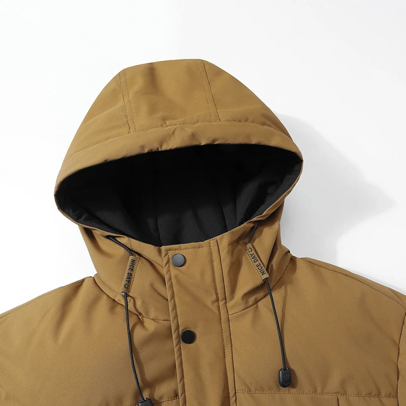 Winter Men Waterproof Windproof Casual Jacket Mens Puffer Hooded Fashion Jacket Man Outdoor Loose Thick Jacket Windbreaker Parka