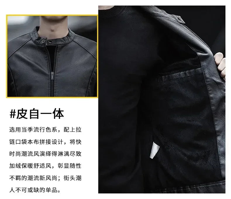 New Men's Motorcycle Leather Jacket Slim Men Leather Jacket Outer Wear Clothing For Male PU Leather Jackets Thin Business Jacket
