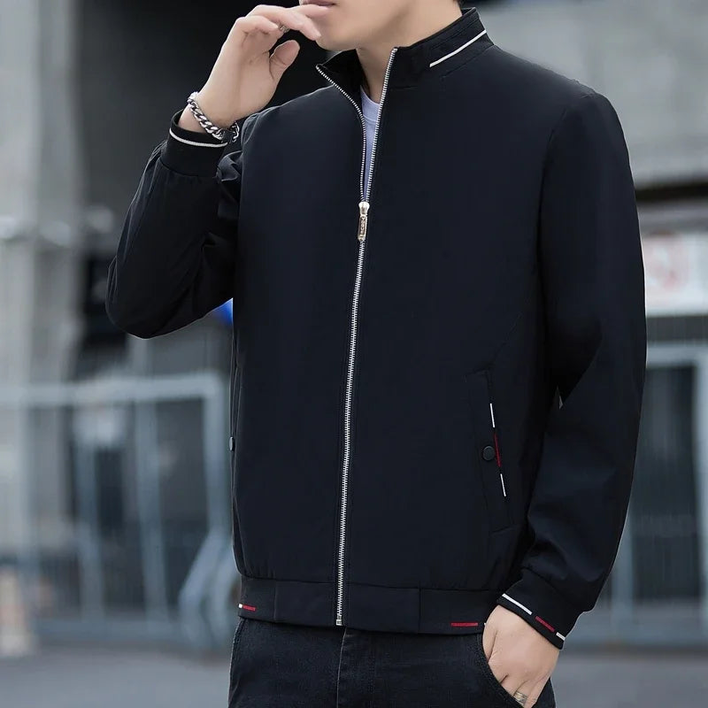 New Autumn Winter Men's Casual Sports Jacket Fashionable Trend Windproof Portable Pocket Stand Up Collar Fashionable Coat