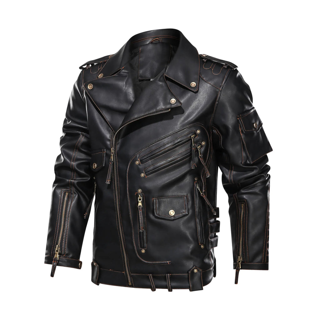 Winter Motorcycle PU Leather Jacket Fashion Cool Zipper Pockets Leather Coats Men Fashion Winter Clothing Mens Leather Jacket