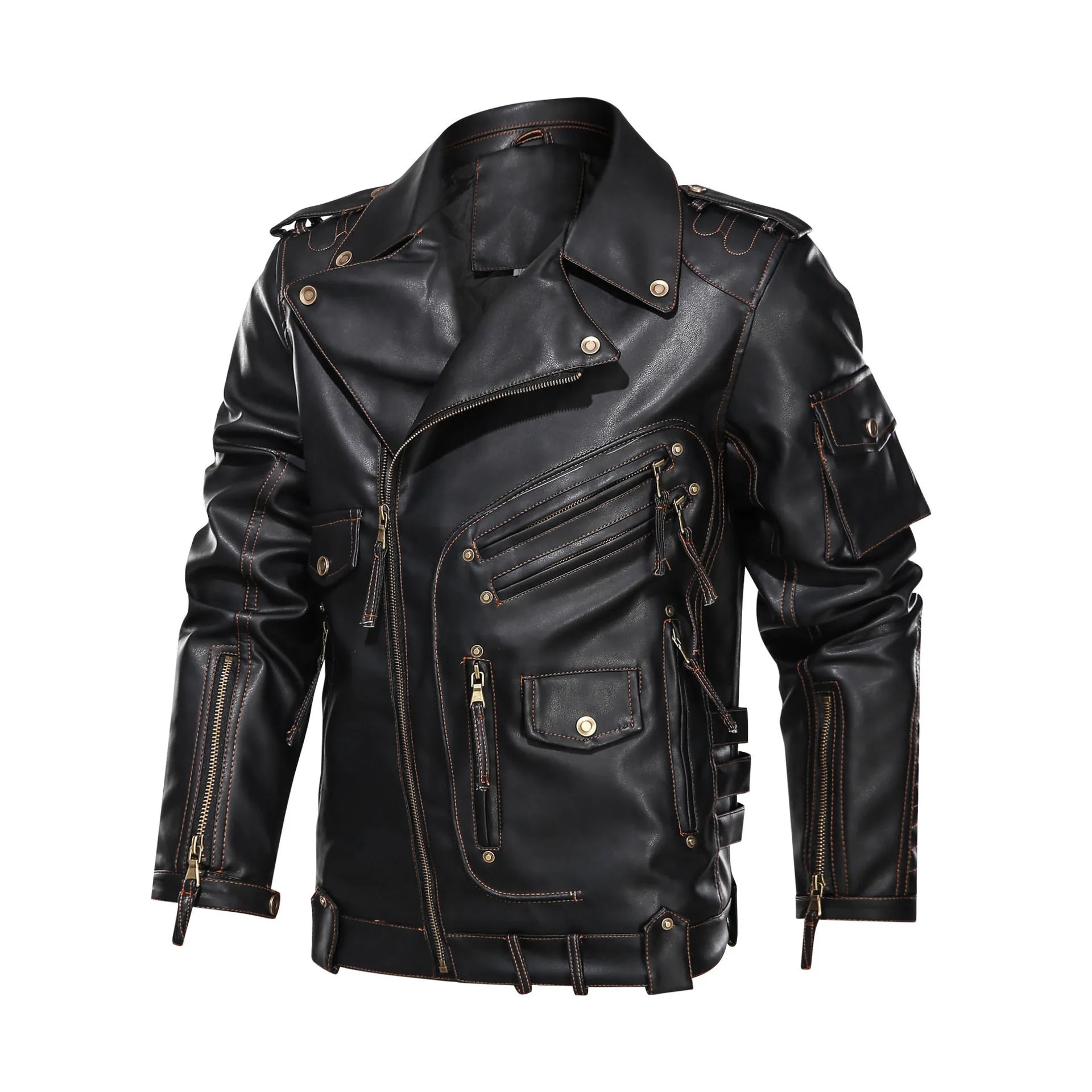 Winter Motorcycle PU Leather Jacket Fashion Cool Zipper Pockets Leather Coats Men Fashion Winter Clothing Mens Leather Jacket