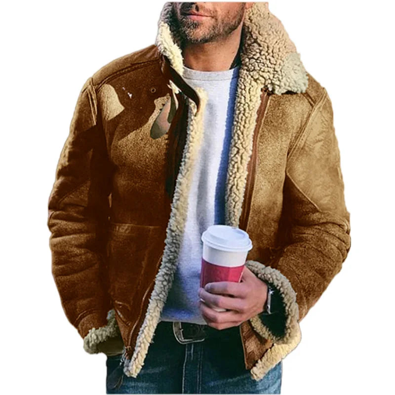 Mens Faux Fur Jacket One Piece Top Thick Plush Coat Winter Warm Luxury Streetwear Fashion Outerwear