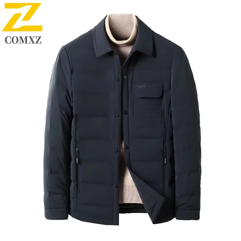 COMXZ Mens Puffer Jacket Casual Turndown Collar Commuting Office Lightweight Coat Travel Single-breasted Warm Autumn Winter Coat