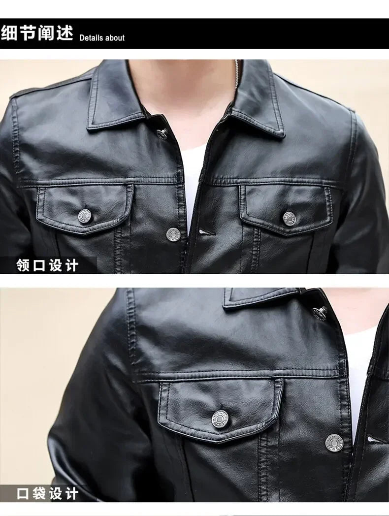 brand New leather jacket for men's leather jacket casual jacket Korean trend slim fit handsome youth Leather Coat mens plus size