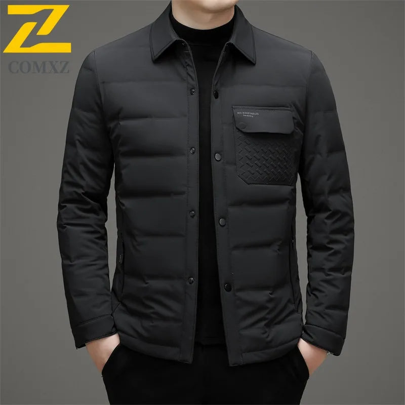 COMXZ Mens Puffer Jacket Casual Turndown Collar Commuting Office Lightweight Coat Travel Single-breasted Warm Autumn Winter Coat