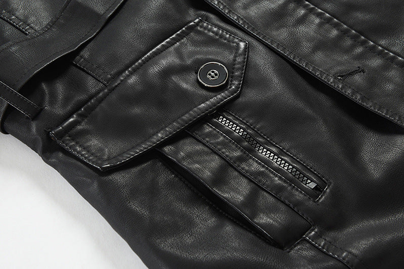 New High Quality Jacket Men's Street Windbreaker Coat Men Leather Clothing Thick Jacket Fleece Men Casual Jacket PU
