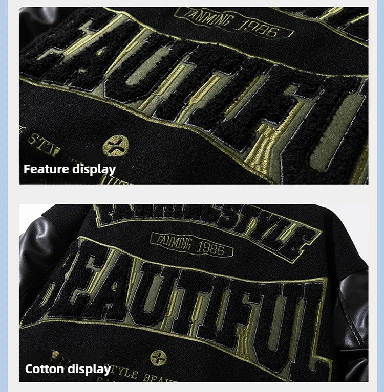 Winter Varsity Jacket Man Leather Sleeves Letter Embroidery Jacket Racing Motorcycle Woolen Coat Button Thick Warm Cool Original
