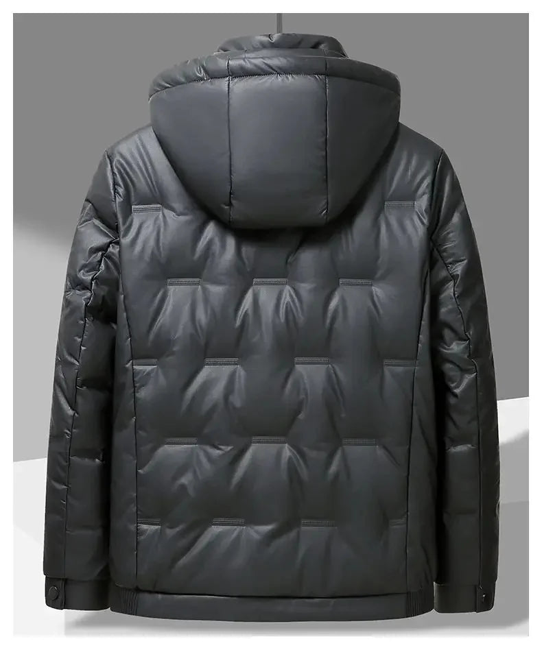 Winter Hooded Down Jacket Men Thicken Warm Genuine Leather Man Luxury Coat Male Fluffy Sheepskin Puffer