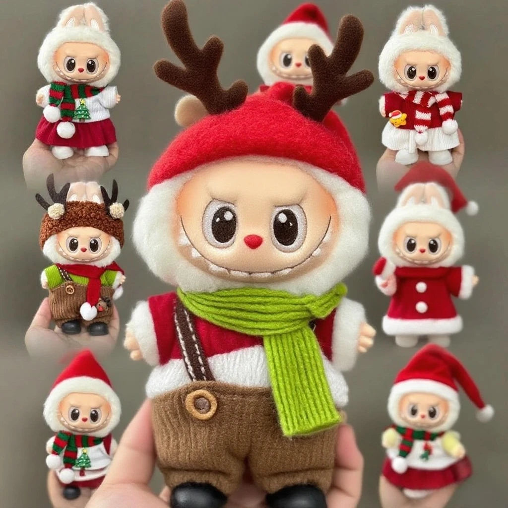 17cm Labubu Christmas Doll Clothes  Festive Santa Outfit , Holiday Party Costume for Dolls, Xmas Dress Up Accessories