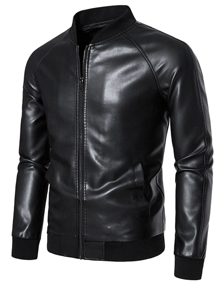 2024 Leather Men's New Trend Fashion Spring And Autumn Stand Collar Comfortable Slim Leather Jacket Handsome Youth Coat