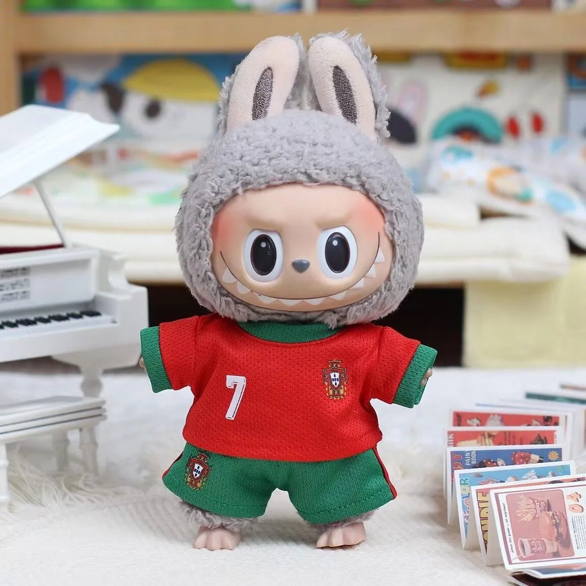 17cm Labubu Football Vinyl Pendant Doll Size 7 V1V2 V3 DIY Clothing Set Sportswear for Kids Creative Child Gift Toy