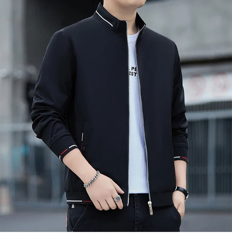 New Autumn Winter Men's Casual Sports Jacket Fashionable Trend Windproof Portable Pocket Stand Up Collar Fashionable Coat